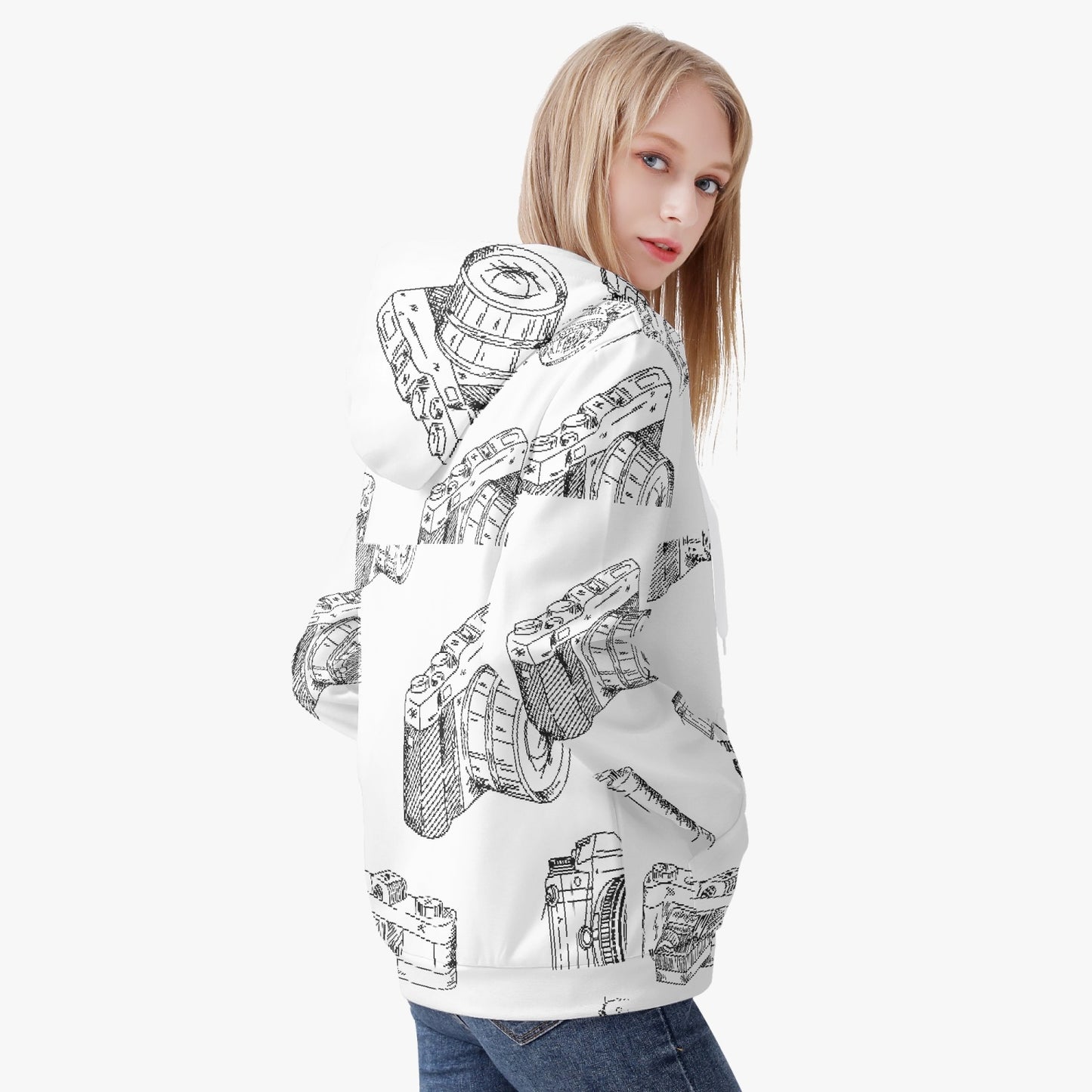 A must for those fall sessions! Women's AOP Full Zip Up Hoodie with Camera Drawings Pattern